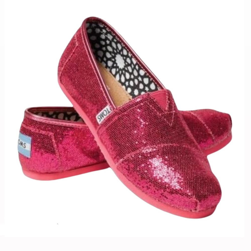 TOMS Youth Classics Glitter Shoes Hot Pink Girls